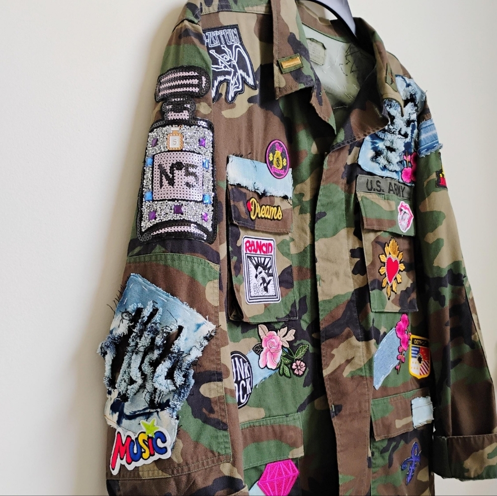 Ladies Large Long Fitted Camo With Patchwork Utility Jacket. Ships In 1 Day. - Picture 3 of 8